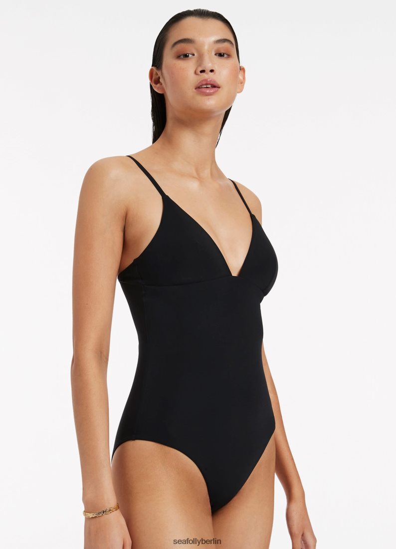 Badebekleidung Seafolly Jetset-Einteiler mit V-Ausschnitt Schwarz Frauen 6RVZTV71