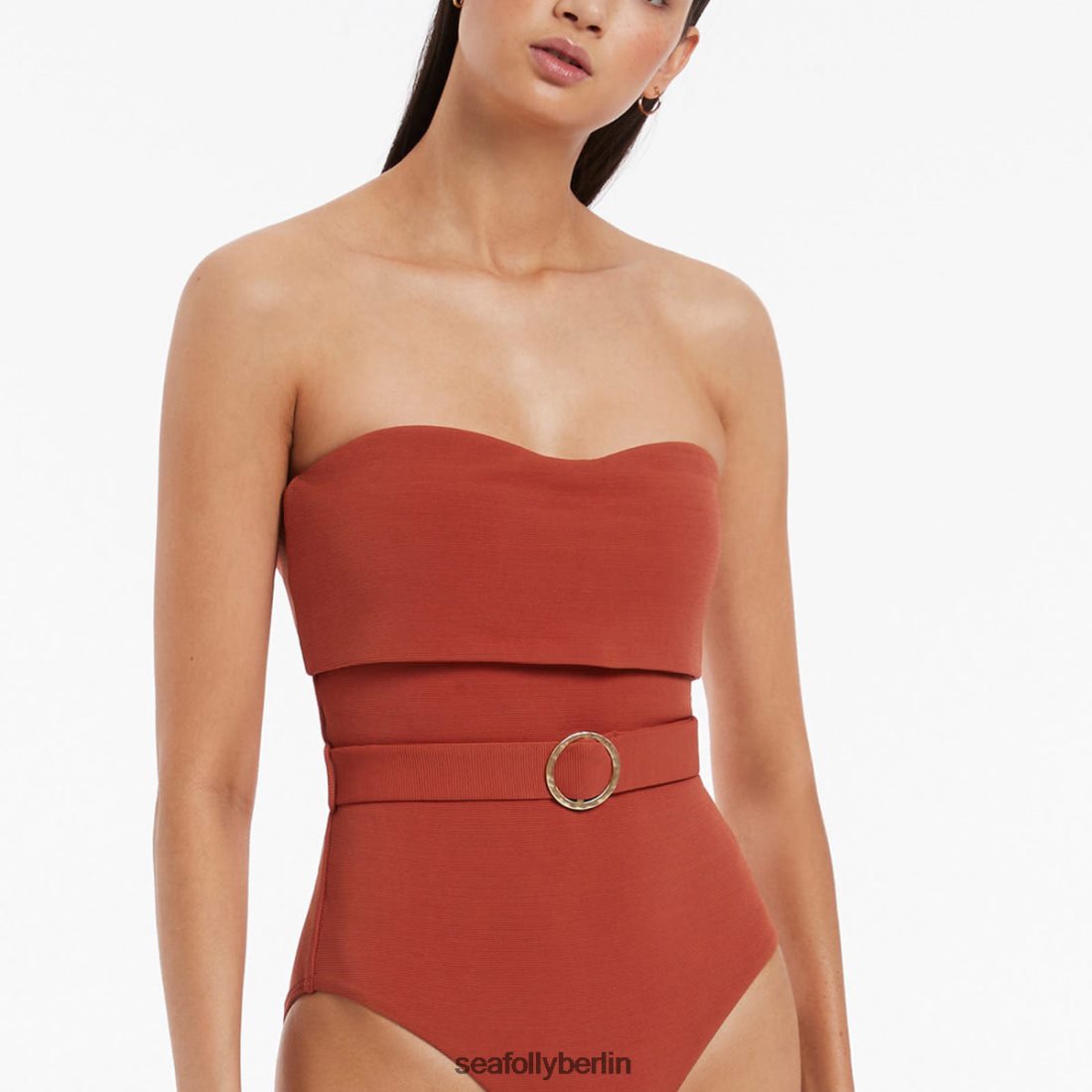 Badebekleidung Seafolly Isla Rib Fold Down Bandeau-Einteiler rostrot Frauen 6RVZTV39