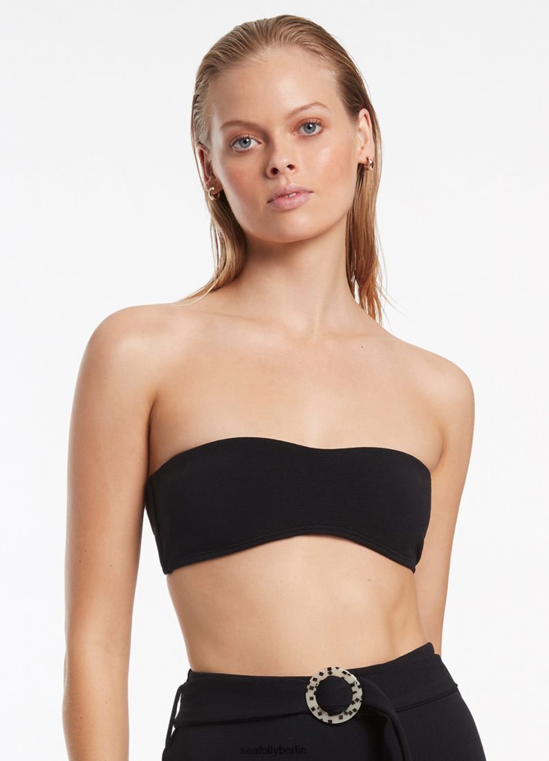 Badebekleidung Seafolly Minimales Bandeau-Bikinioberteil „Isla Rib“. Schwarz Frauen 6RVZTV318