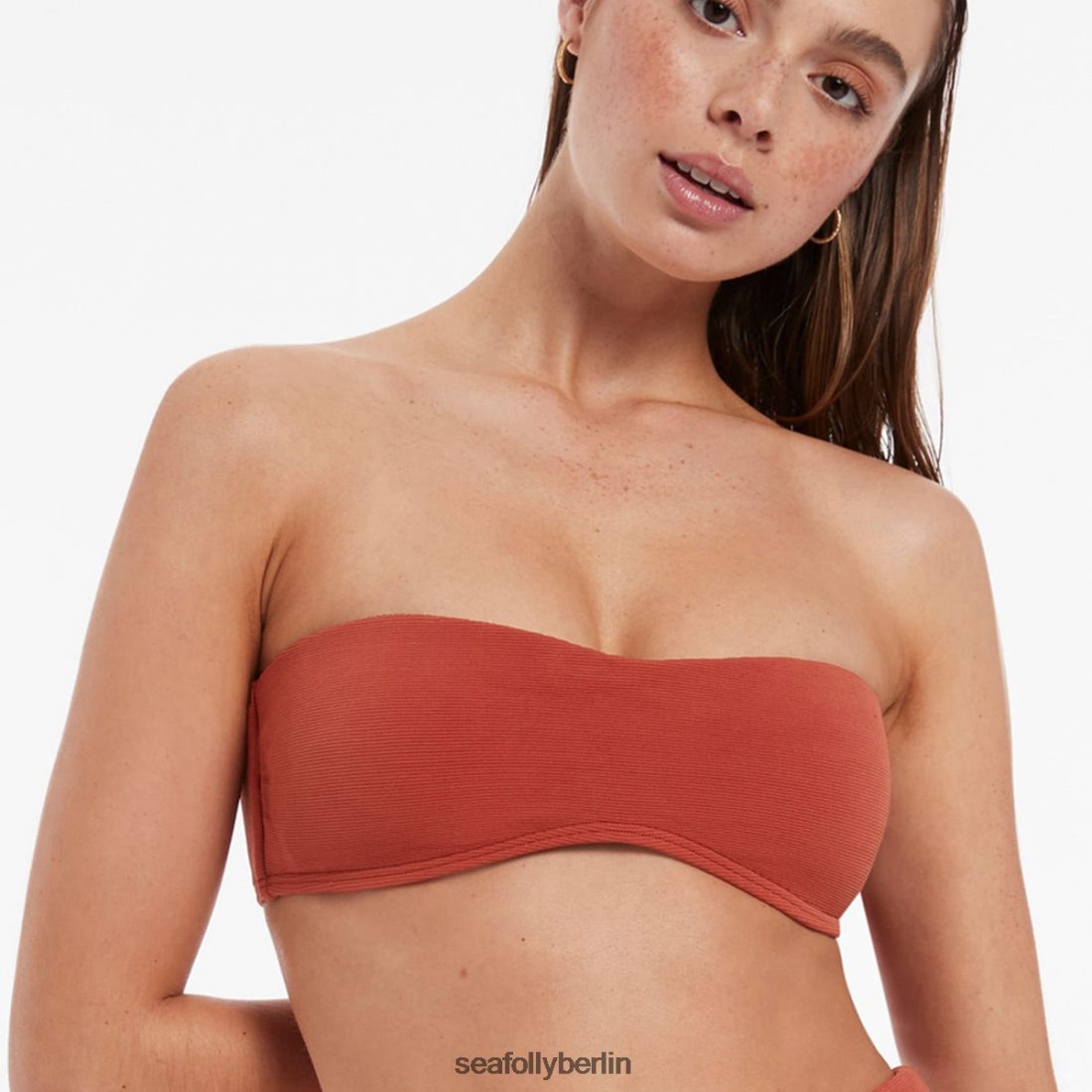 Badebekleidung Seafolly Minimales Bandeau-Bikinioberteil „Isla Rib“. rostrot Frauen 6RVZTV420