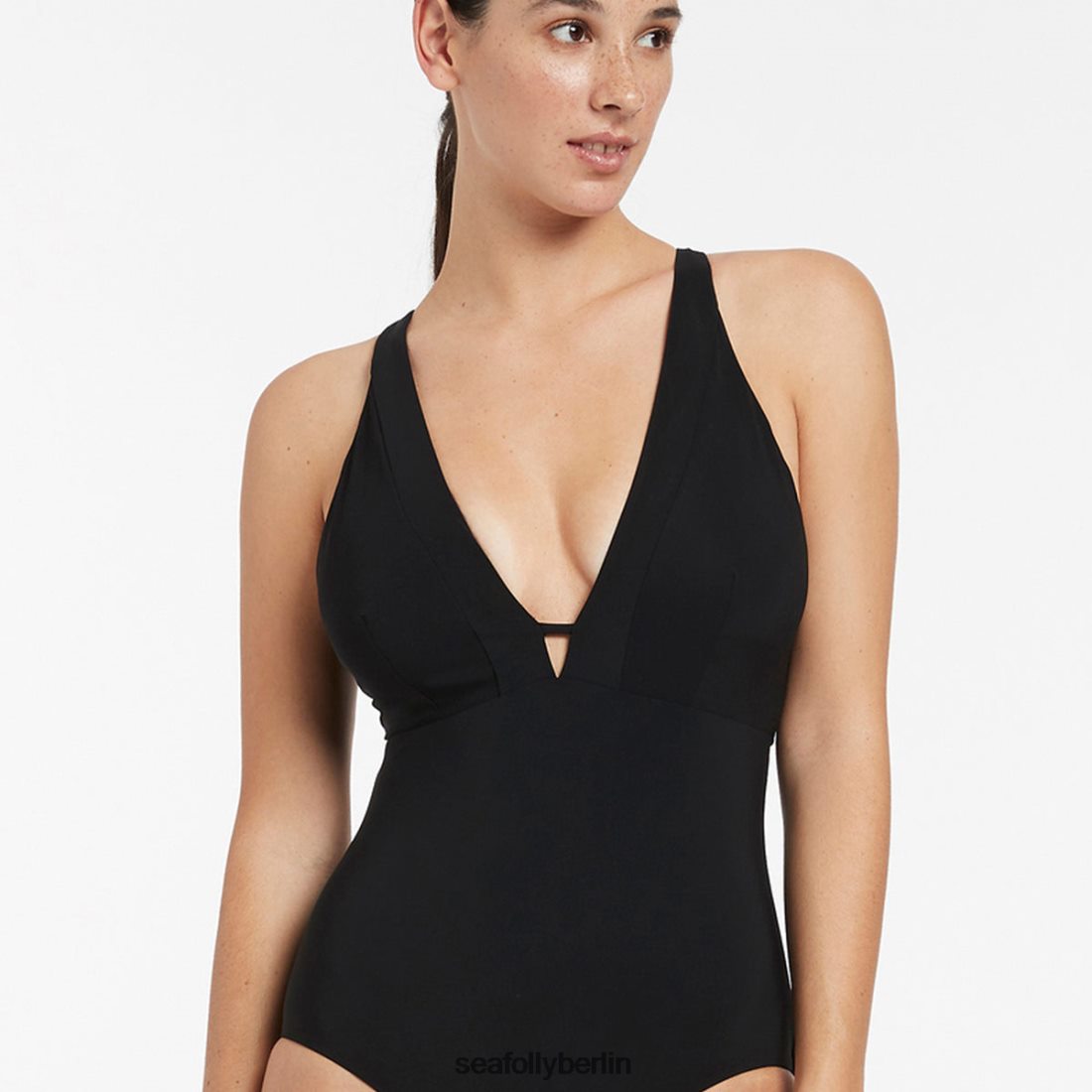 Badebekleidung Seafolly Jetset E-F Clean Plunge einteilig Schwarz Frauen 6RVZTV31