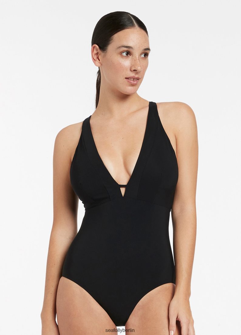 Badebekleidung Seafolly Jetset E-F Clean Plunge einteilig Schwarz Frauen 6RVZTV31