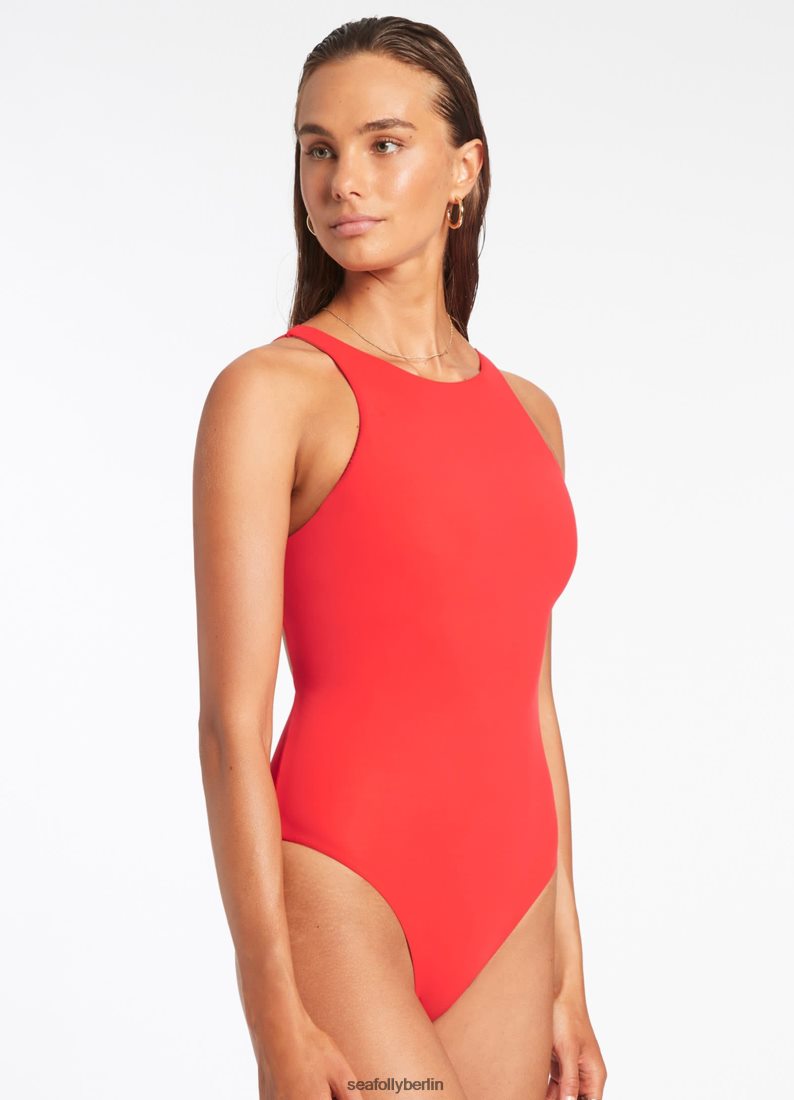 Badebekleidung Seafolly Jetset-Einteiler mit Stehkragen Kirsche Frauen 6RVZTV159