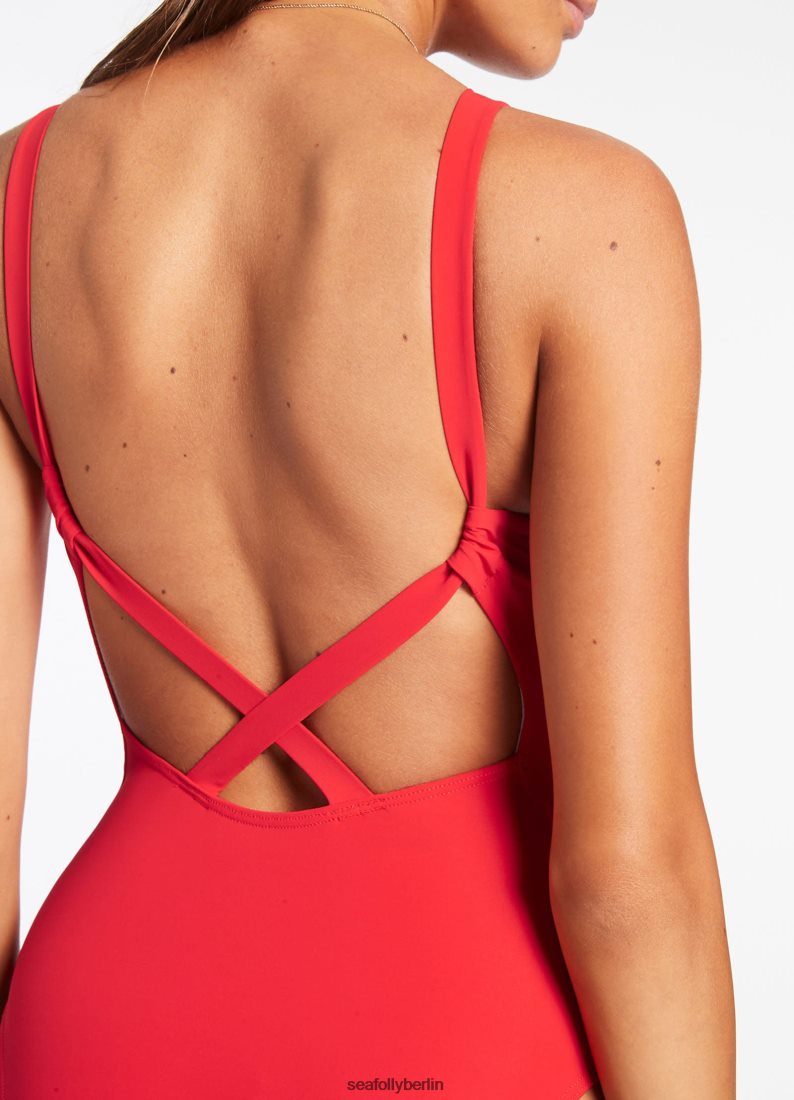 Badebekleidung Seafolly Jetset-Einteiler mit Stehkragen Kirsche Frauen 6RVZTV159