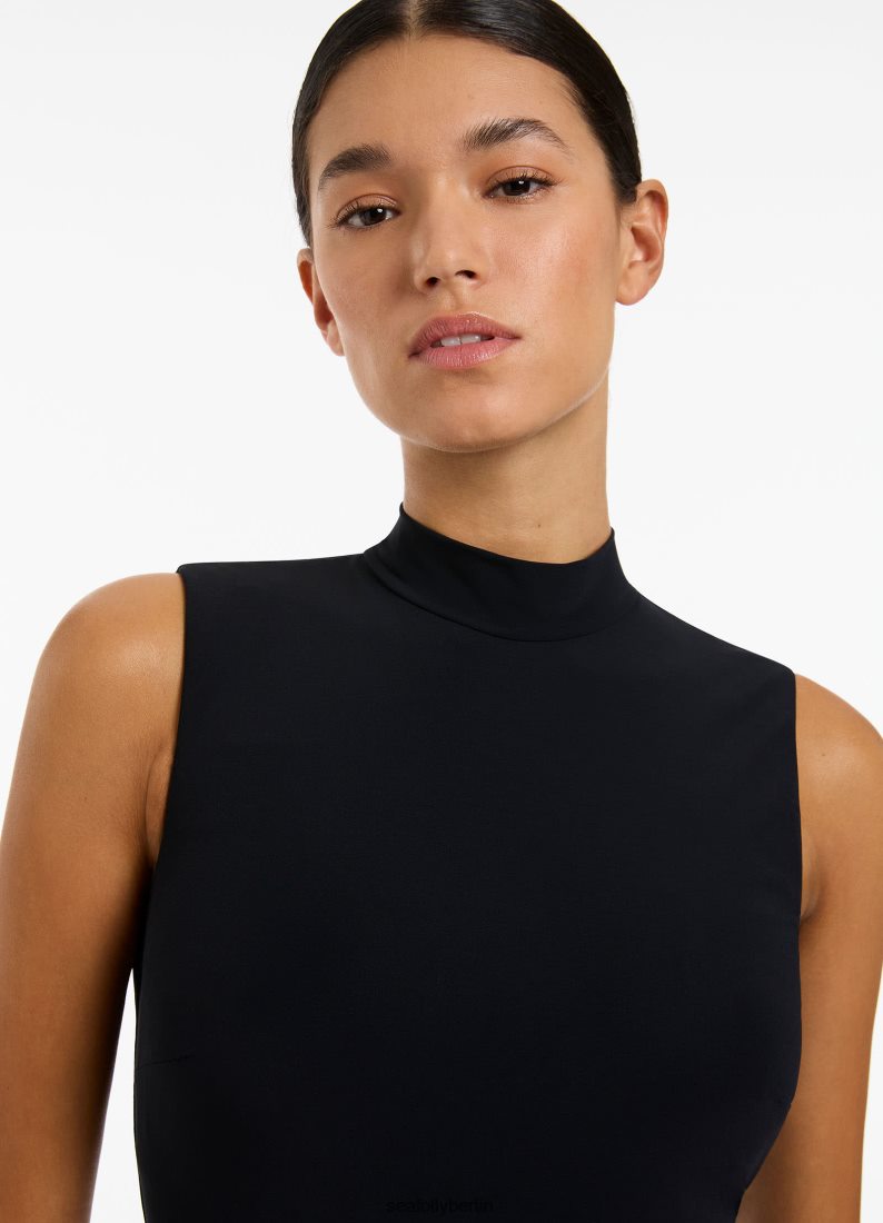 Badebekleidung Seafolly Ärmelloser, hochgeschlossener Jetset-Einteiler Schwarz Frauen 6RVZTV109