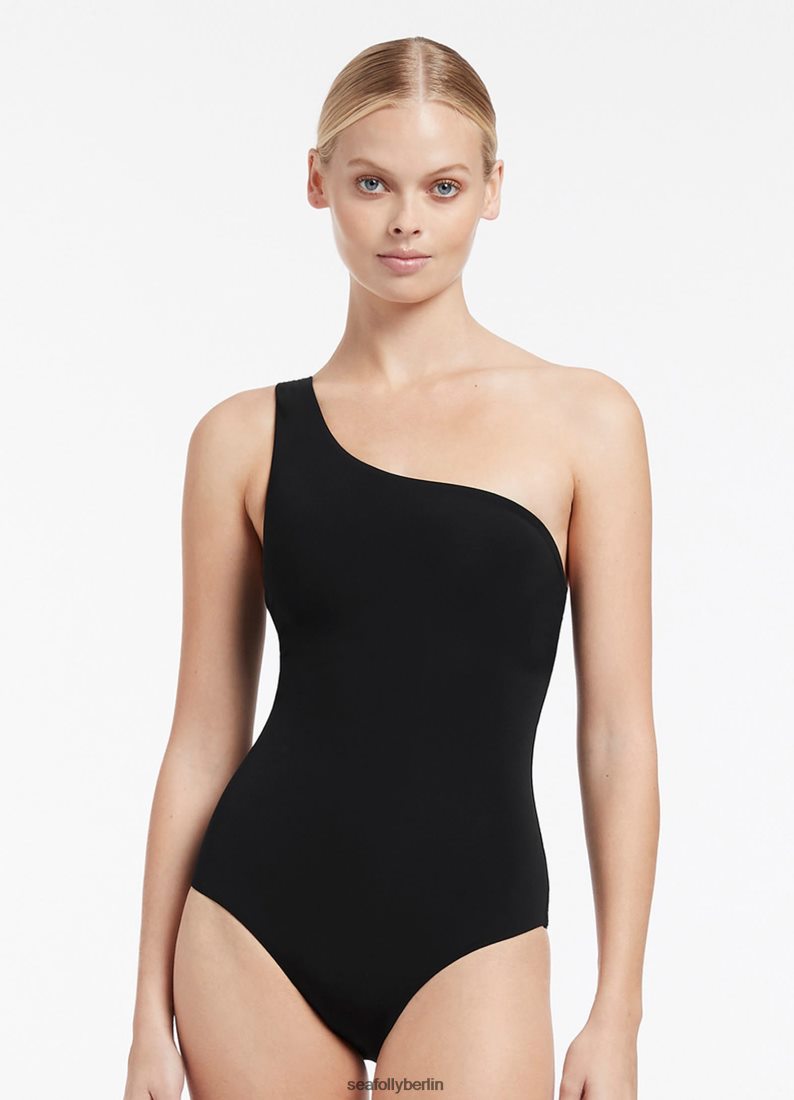Badebekleidung Seafolly Jetset One-Shoulder-Einteiler Schwarz Frauen 6RVZTV132