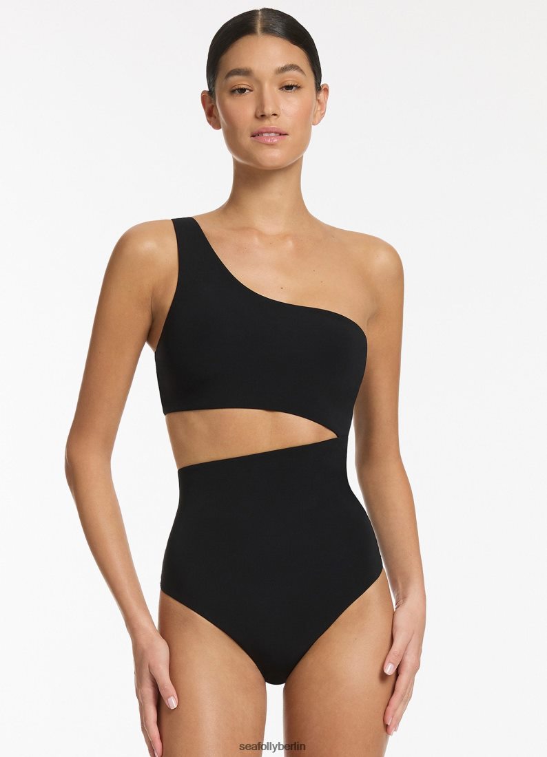 Badebekleidung Seafolly Jetset One-Shoulder-Einteiler Schwarz Frauen 6RVZTV54