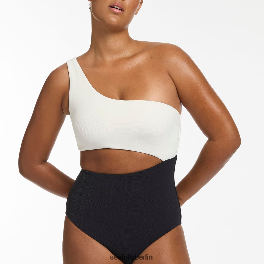 Badebekleidung Seafolly Versa Rippe an einer Schulter, einteilig schwarz/creme Frauen 6RVZTV49