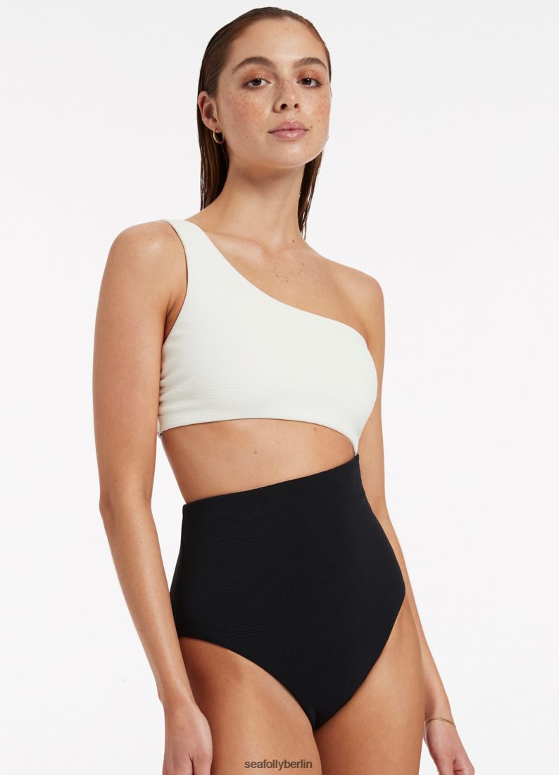 Badebekleidung Seafolly Versa Rippe an einer Schulter, einteilig schwarz/creme Frauen 6RVZTV49