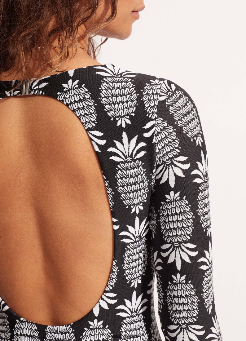 Badebekleidung Seafolly Korsika Surfanzug mit V-Ausschnitt und langen Ärmeln Schwarz Frauen 6RVZTV124