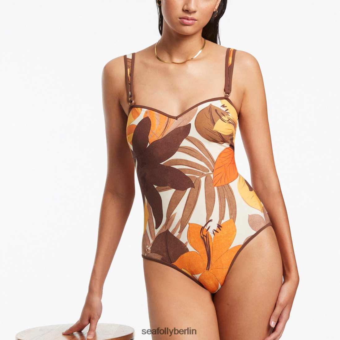 Badebekleidung Seafolly Tanktop mit Blumenbesatz, einteilig Latté Frauen 6RVZTV120