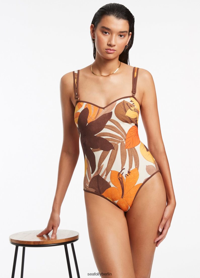 Badebekleidung Seafolly Tanktop mit Blumenbesatz, einteilig Latté Frauen 6RVZTV120