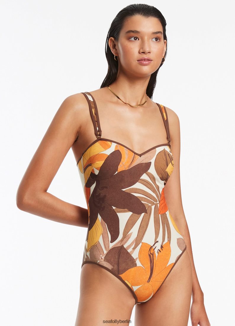 Badebekleidung Seafolly Tanktop mit Blumenbesatz, einteilig Latté Frauen 6RVZTV120