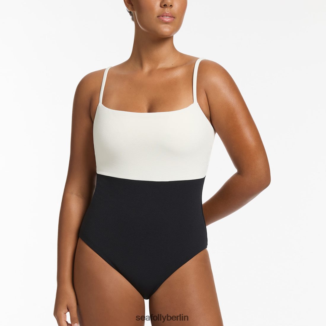 Badebekleidung Seafolly Versa Rib Minimal Tank Einteiler schwarz/creme Frauen 6RVZTV77