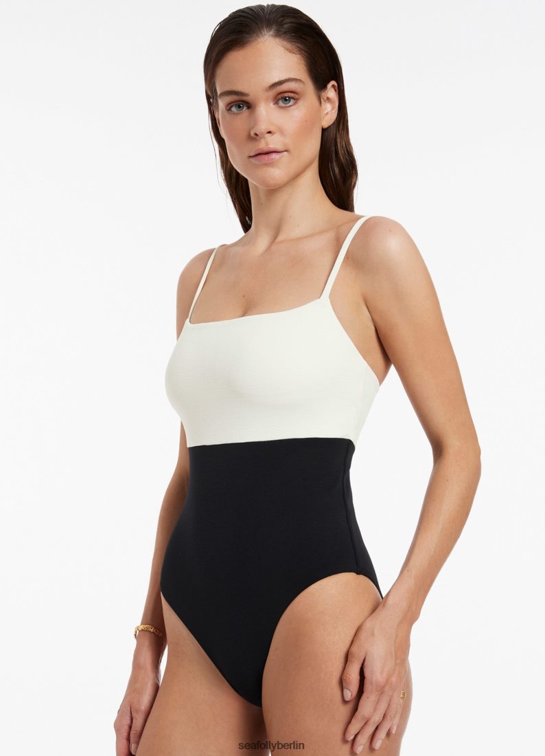 Badebekleidung Seafolly Versa Rib Minimal Tank Einteiler schwarz/creme Frauen 6RVZTV77