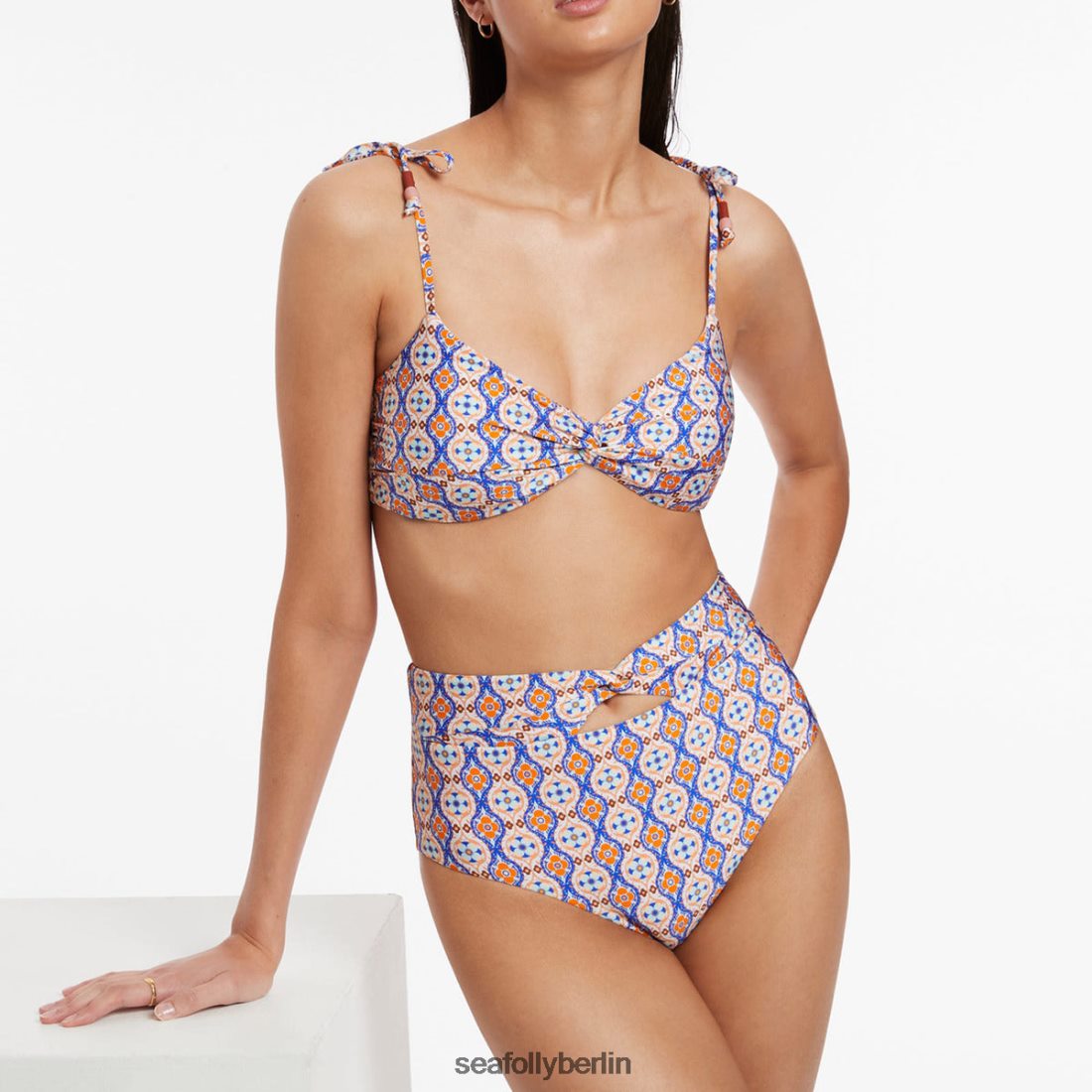 Badebekleidung Seafolly Azura Geo Twist-Bikinihose mit hoher Taille Retro-Orange Frauen 6RVZTV410