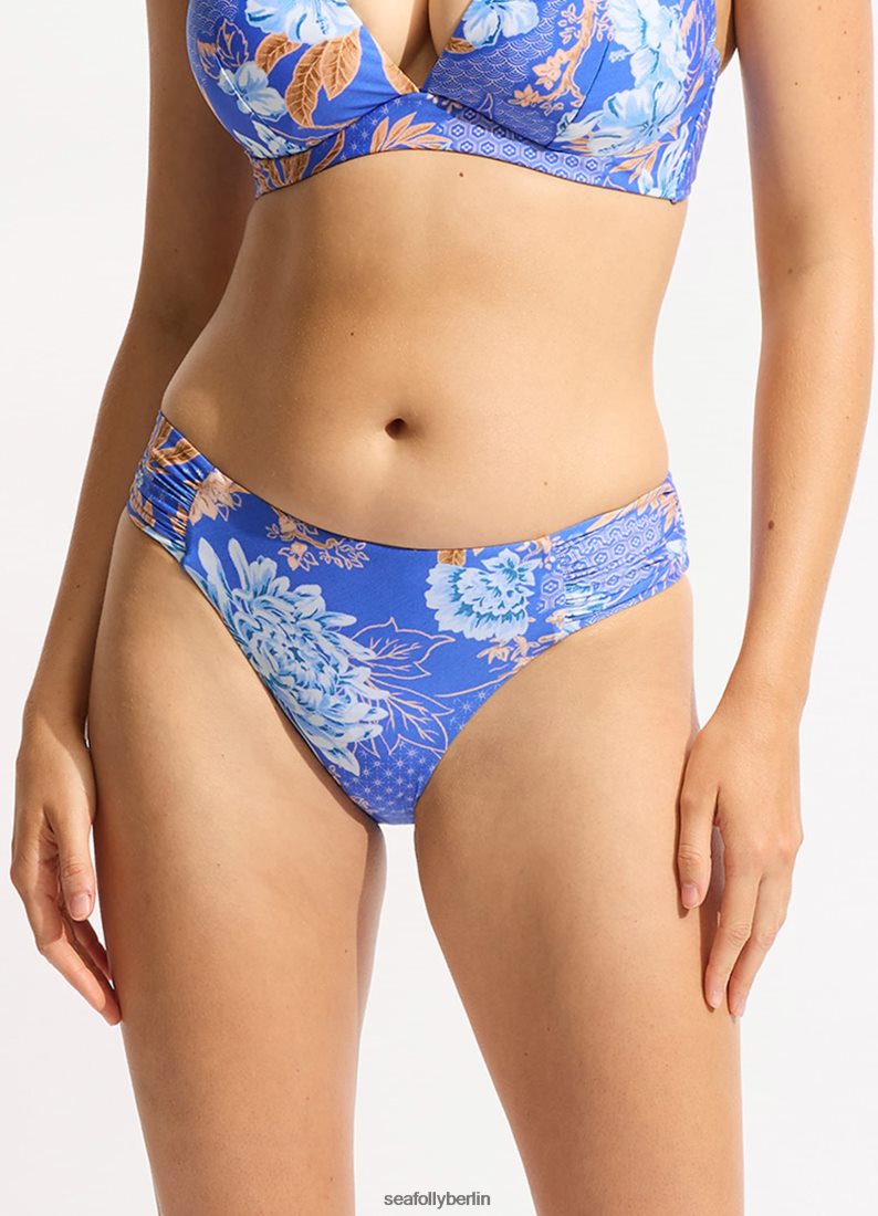 Badebekleidung Seafolly Eden, seitlich geraffte Retro-Bikinihose azurblau Frauen 6RVZTV177