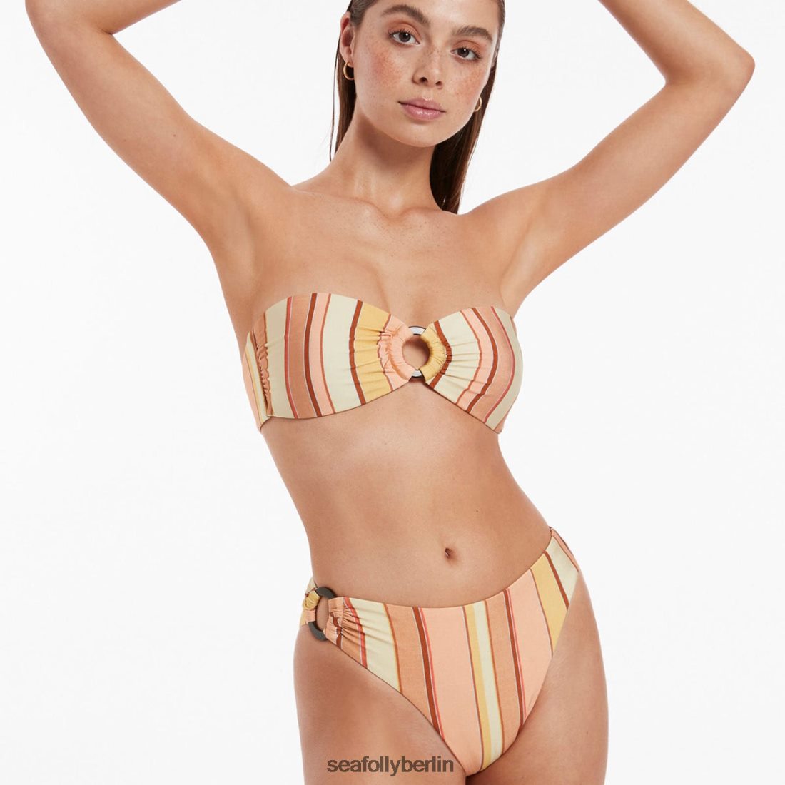 Badebekleidung Seafolly Fira – Gestreiftes Bikiniunterteil mit hohem Beinbesatz Ringelblume Frauen 6RVZTV451