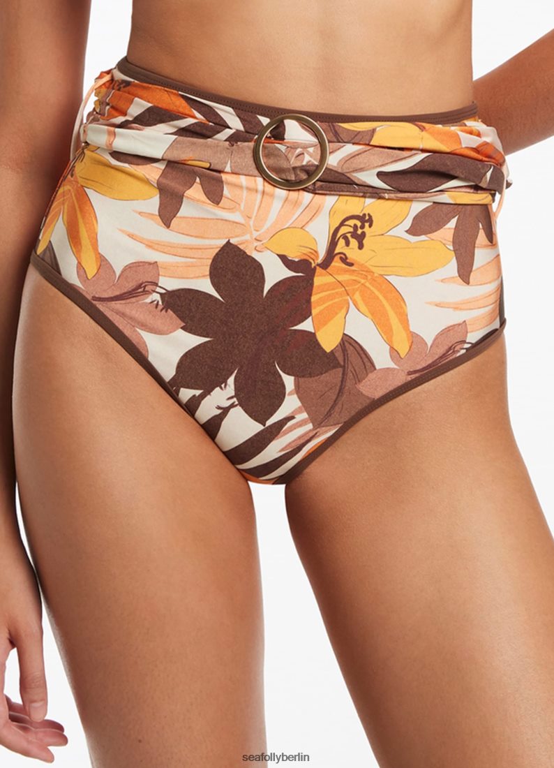 Badebekleidung Seafolly Hose mit floralem Gürtel und hoher Taille Latté Frauen 6RVZTV416