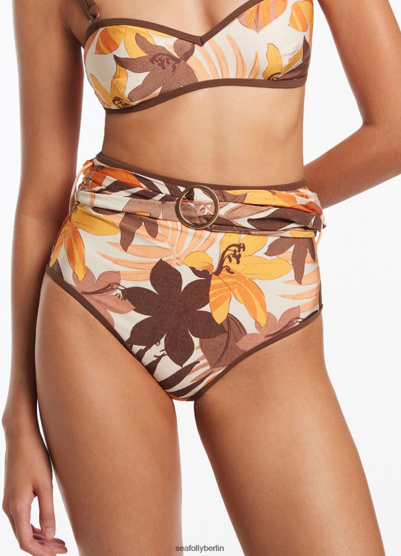 Badebekleidung Seafolly Hose mit floralem Gürtel und hoher Taille Latté Frauen 6RVZTV416