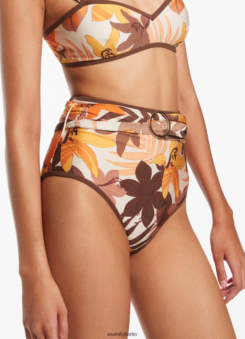 Badebekleidung Seafolly Hose mit floralem Gürtel und hoher Taille Latté Frauen 6RVZTV416