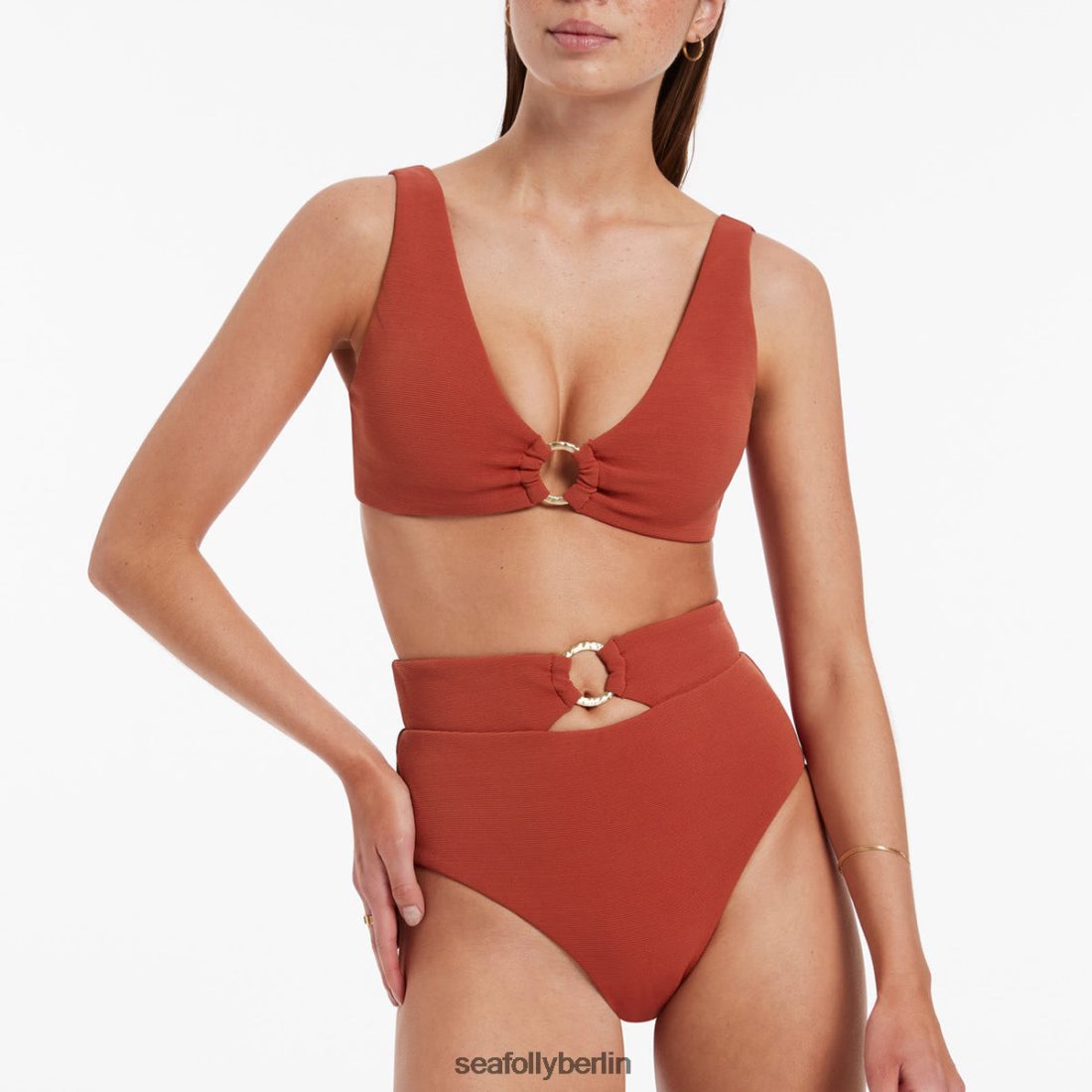 Badebekleidung Seafolly Isla-Ripp-Bikinihose mit hohem Taillenbesatz rostrot Frauen 6RVZTV466