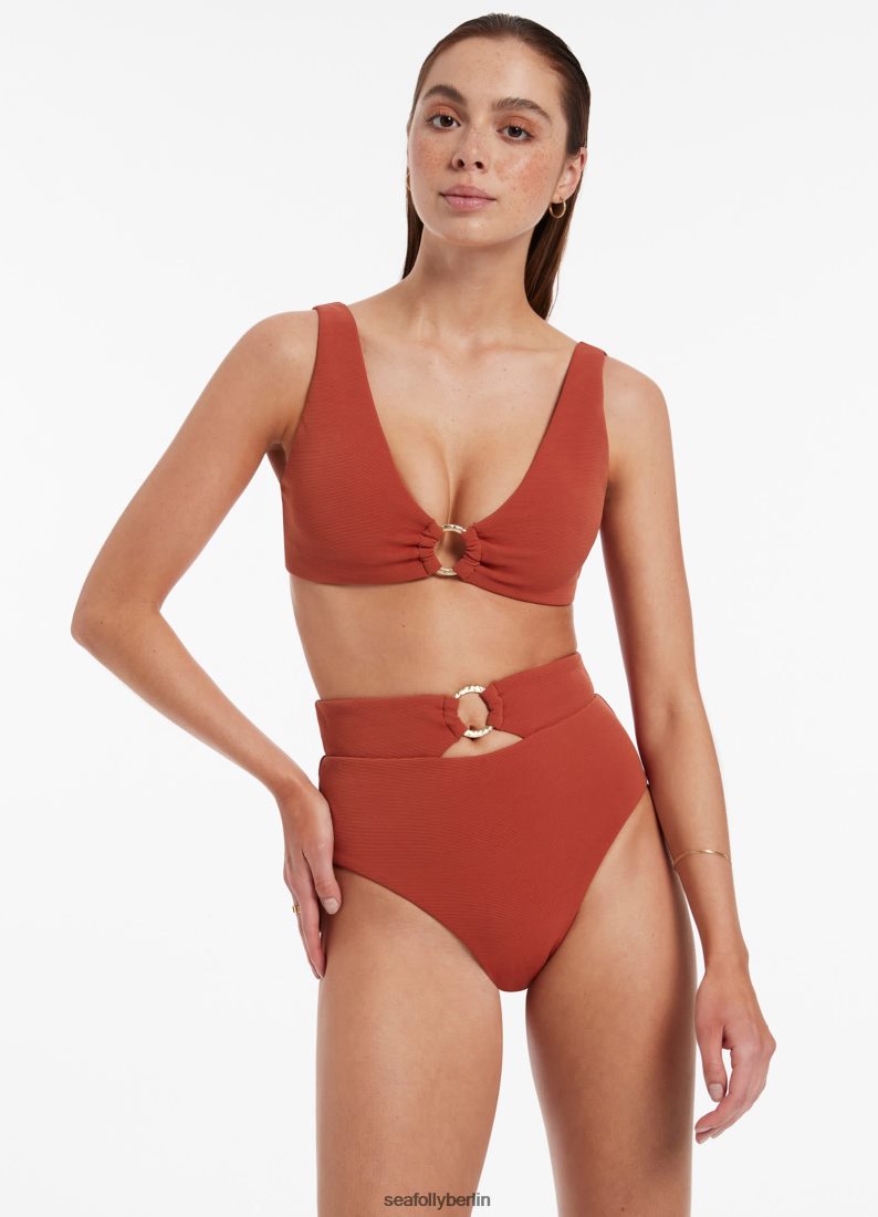 Badebekleidung Seafolly Isla-Ripp-Bikinihose mit hohem Taillenbesatz rostrot Frauen 6RVZTV466