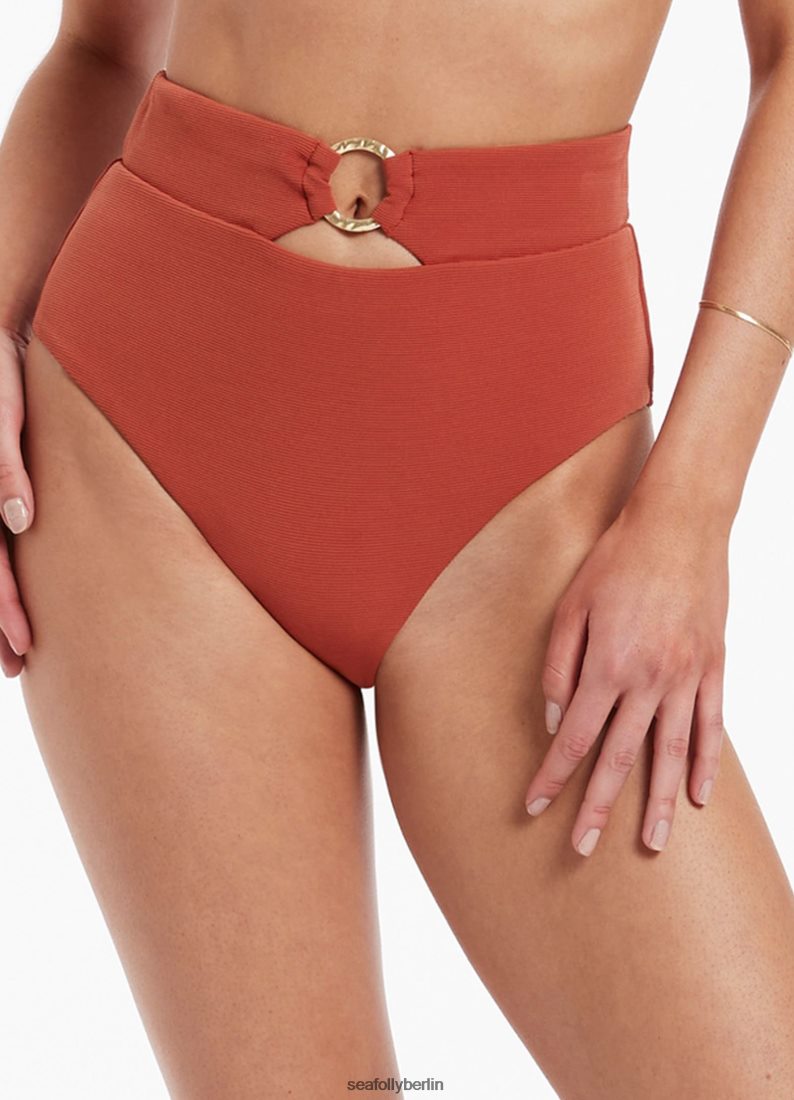 Badebekleidung Seafolly Isla-Ripp-Bikinihose mit hohem Taillenbesatz rostrot Frauen 6RVZTV466