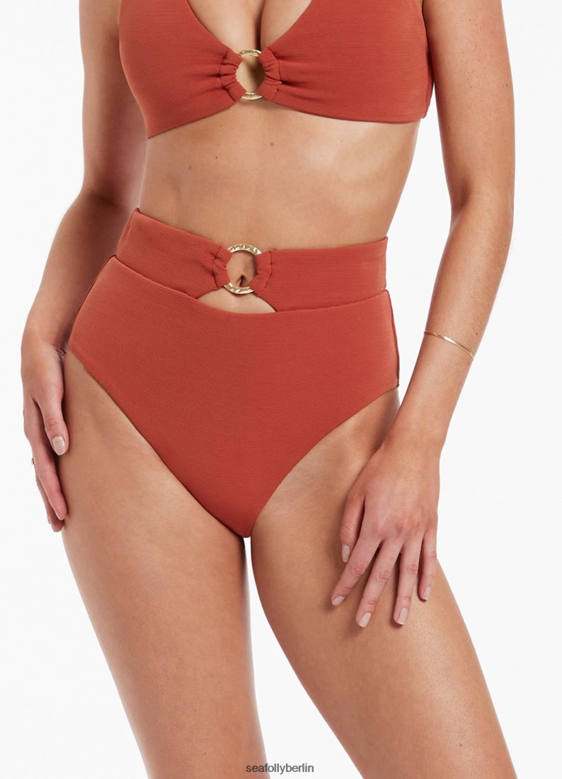 Badebekleidung Seafolly Isla-Ripp-Bikinihose mit hohem Taillenbesatz rostrot Frauen 6RVZTV466