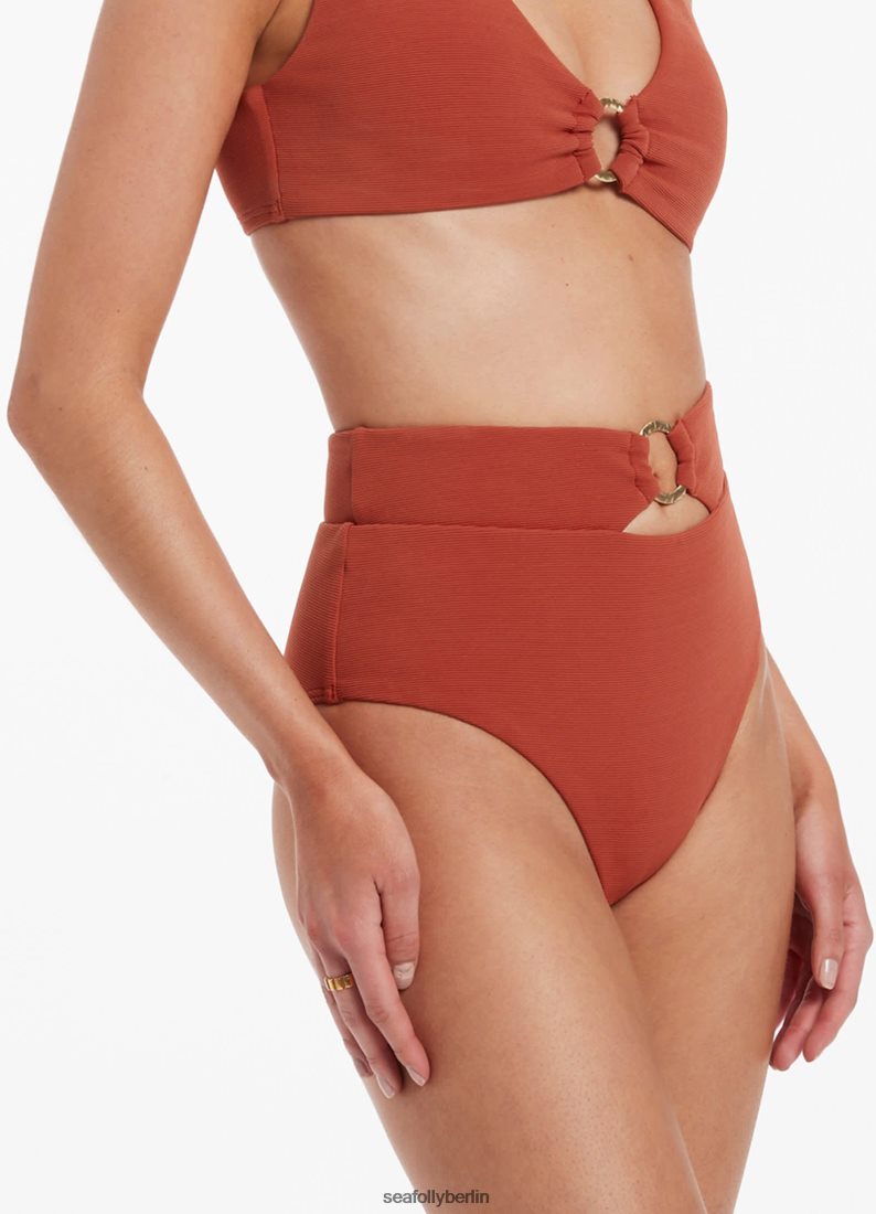 Badebekleidung Seafolly Isla-Ripp-Bikinihose mit hohem Taillenbesatz rostrot Frauen 6RVZTV466