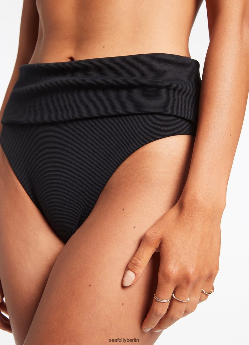 Badebekleidung Seafolly Isla-Ripp-Bikinihose mit hoher Taille und umklappbarem Oberteil Schwarz Frauen 6RVZTV334