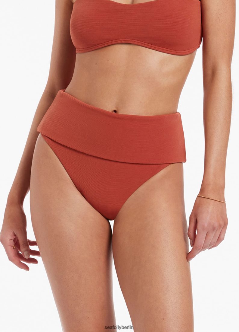 Badebekleidung Seafolly Isla-Ripp-Bikinihose mit hoher Taille und umklappbarem Oberteil rostrot Frauen 6RVZTV378