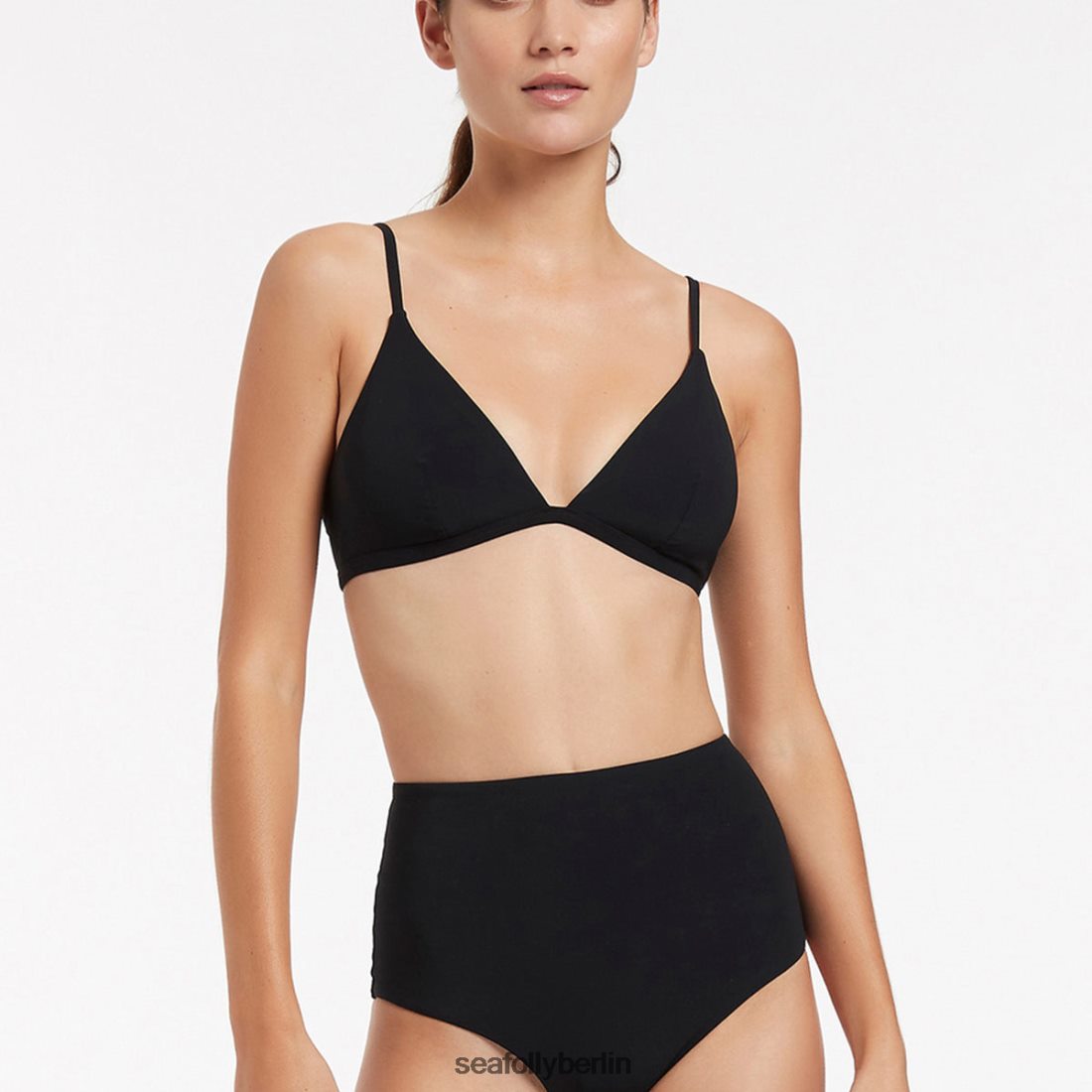 Badebekleidung Seafolly Jetset-Bikinihose mit hoher Taille Schwarz Frauen 6RVZTV286