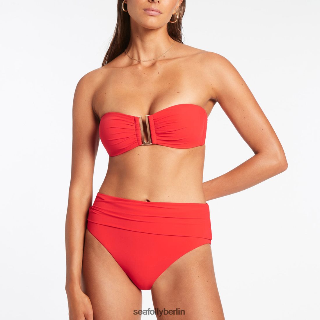 Badebekleidung Seafolly Jetset-Bikinihose mit hoher Taille und umklappbarem Oberteil Kirsche Frauen 6RVZTV336