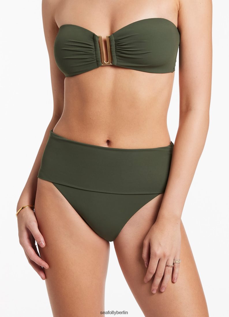 Badebekleidung Seafolly Jetset-Bikinihose mit hoher Taille und umklappbarem Oberteil Olive Frauen 6RVZTV292