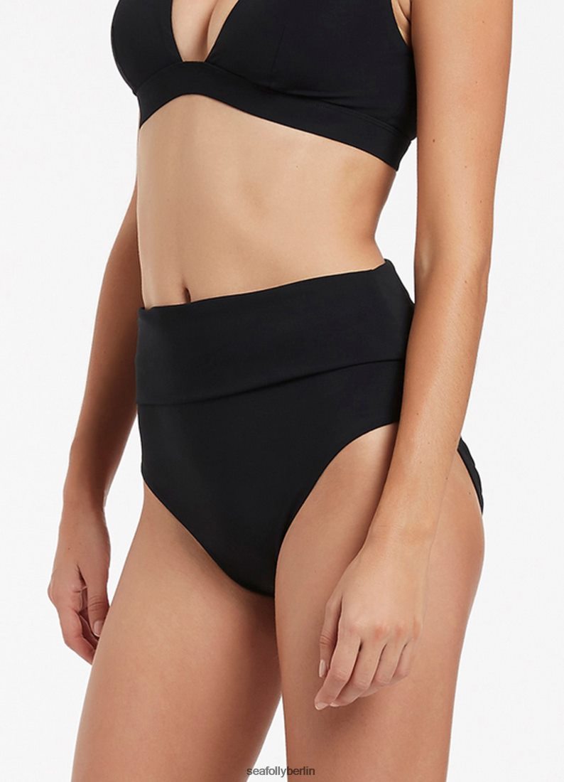 Badebekleidung Seafolly Jetset-Bikinihose mit hoher Taille und umklappbarem Oberteil Schwarz Frauen 6RVZTV253