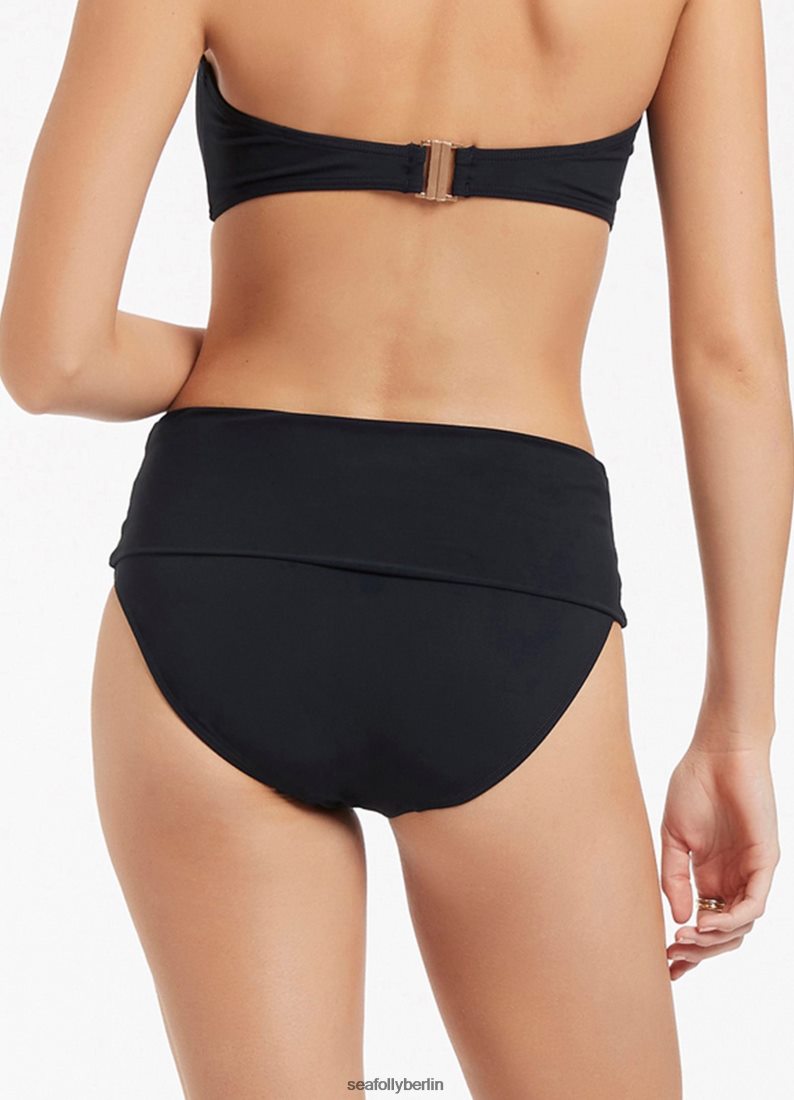 Badebekleidung Seafolly Jetset-Bikinihose mit hoher Taille und umklappbarem Oberteil Schwarz Frauen 6RVZTV253