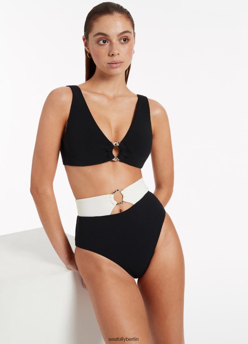 Badebekleidung Seafolly Versa-Ripp-Bikinihose mit hoher Taille schwarz/creme Frauen 6RVZTV467