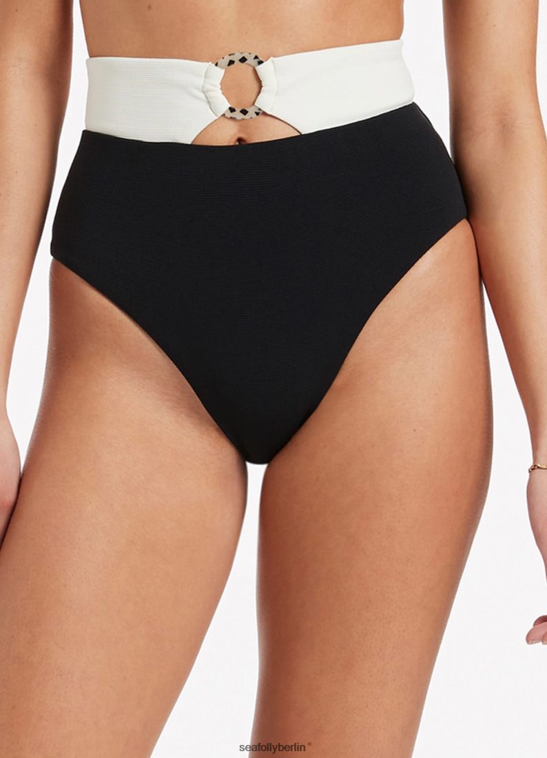 Badebekleidung Seafolly Versa-Ripp-Bikinihose mit hoher Taille schwarz/creme Frauen 6RVZTV467