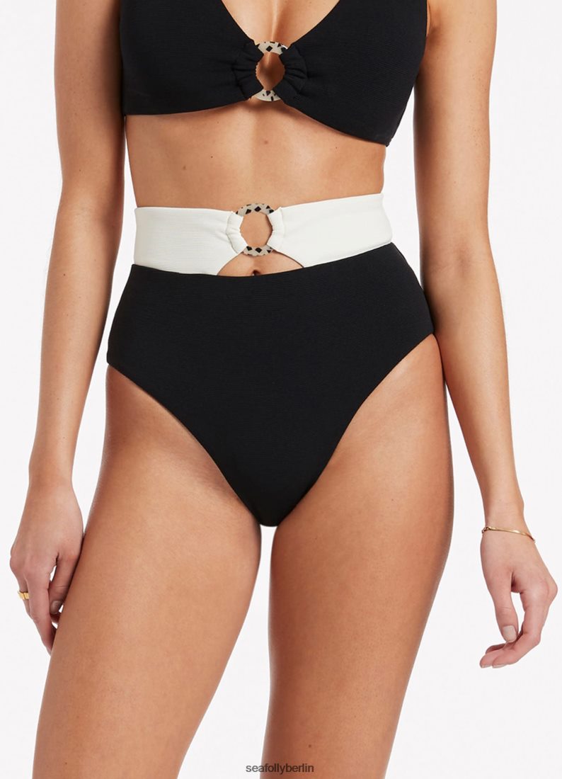 Badebekleidung Seafolly Versa-Ripp-Bikinihose mit hoher Taille schwarz/creme Frauen 6RVZTV467
