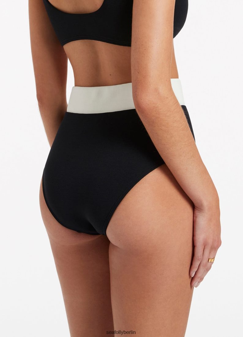 Badebekleidung Seafolly Versa-Ripp-Bikinihose mit hoher Taille schwarz/creme Frauen 6RVZTV467