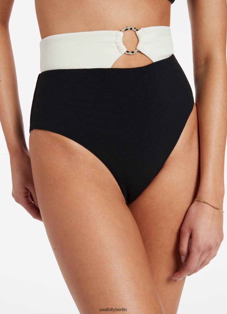 Badebekleidung Seafolly Versa-Ripp-Bikinihose mit hoher Taille schwarz/creme Frauen 6RVZTV467