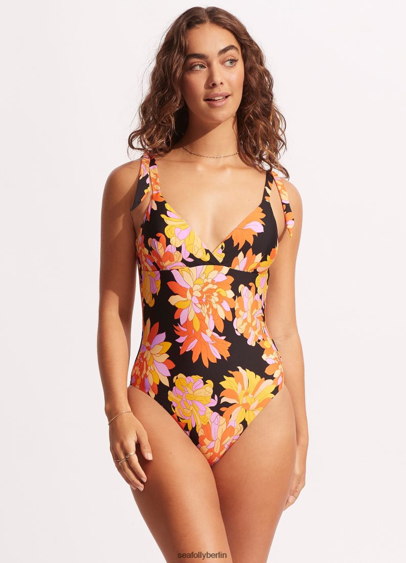Badebekleidung Seafolly Palm Springs umwickeln die Vorderseite aus einem Stück Schwarz Frauen 6RVZTV165