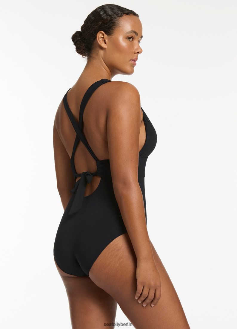 Badebekleidung Seafolly Jetset-Tieback-Raffhalter, einteilig Schwarz Frauen 6RVZTV32