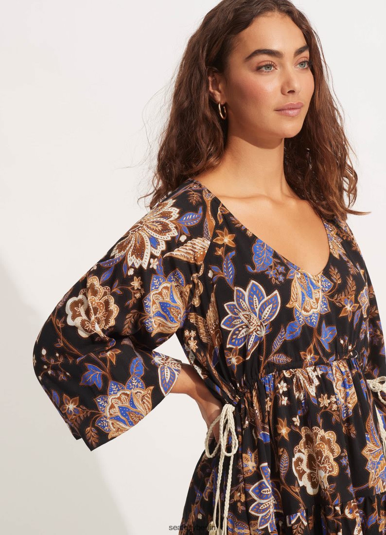Kleidung Seafolly Seidenstraßen-Minikleid Schwarz Frauen 6RVZTV687
