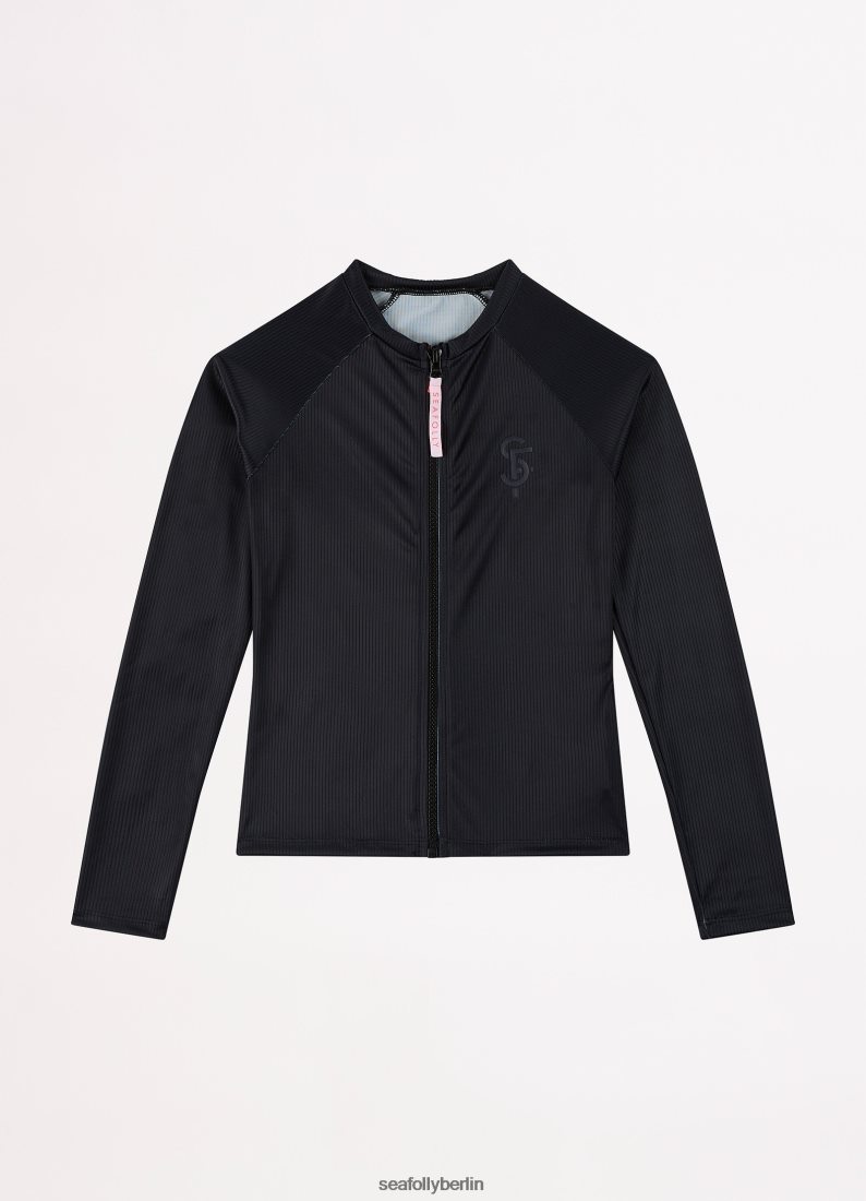 Badebekleidung Seafolly Essential Mädchen-L/S-Rash-Weste Schwarz Kinder 6RVZTV797
