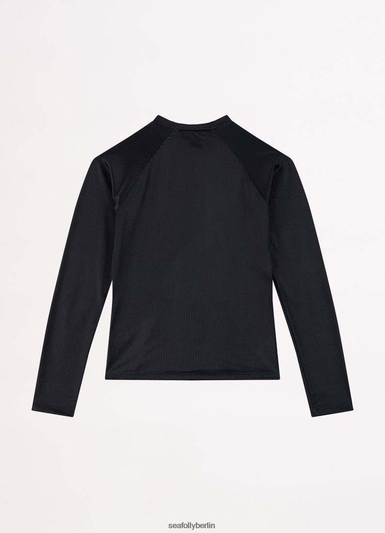Badebekleidung Seafolly Essential Mädchen-L/S-Rash-Weste Schwarz Kinder 6RVZTV797
