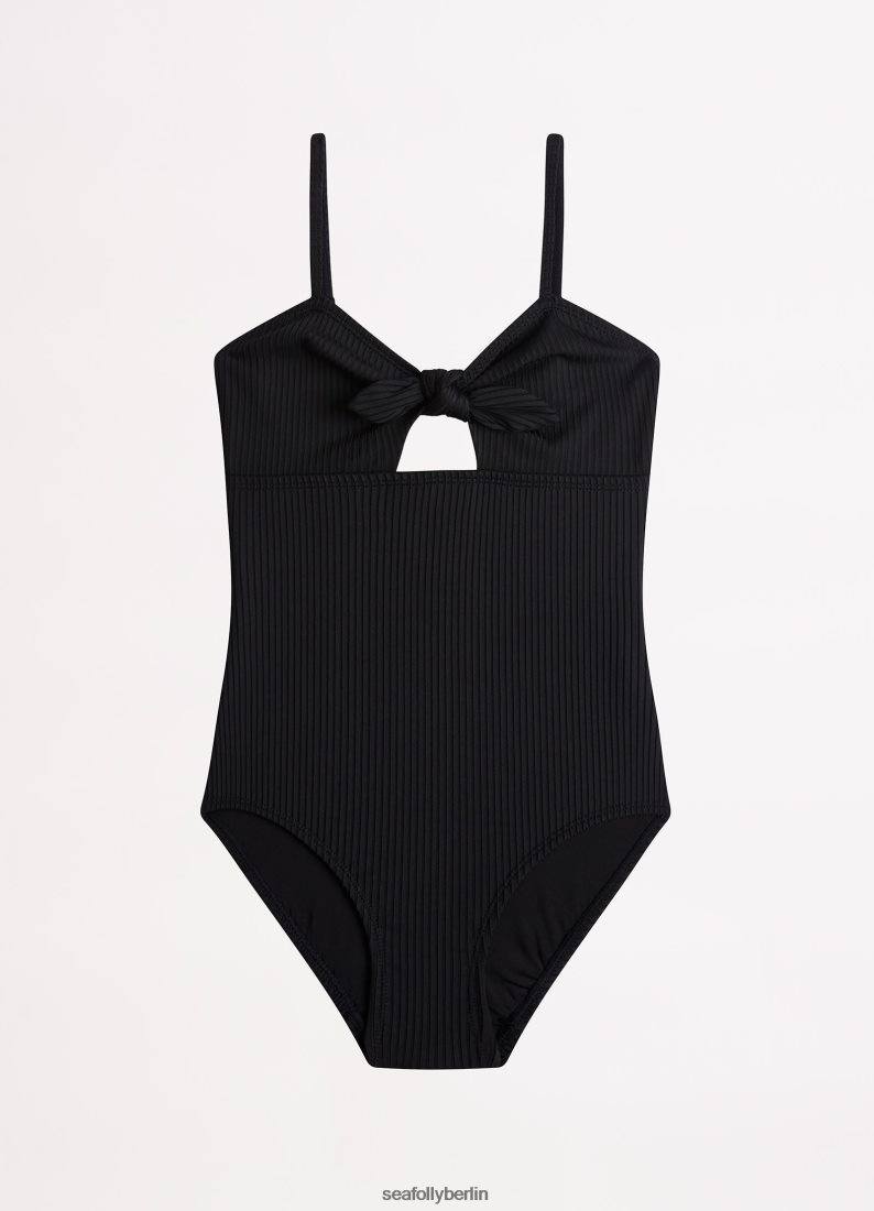 Badebekleidung Seafolly Sommer-Essential-Mädchen-Einteiler zum Binden vorn Schwarz Kinder 6RVZTV804