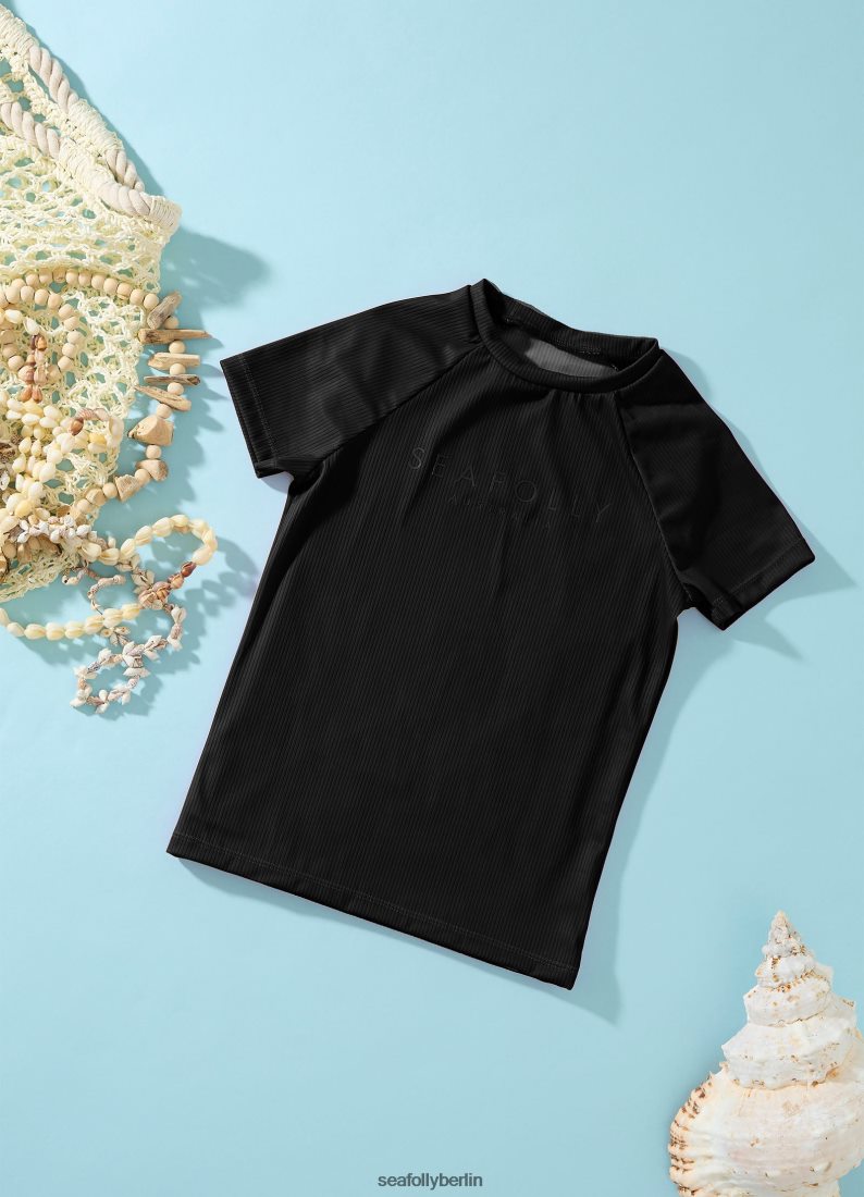 Badebekleidung Seafolly Unverzichtbares kurzärmeliges Rash-Weste für Mädchen Schwarz Kinder 6RVZTV802