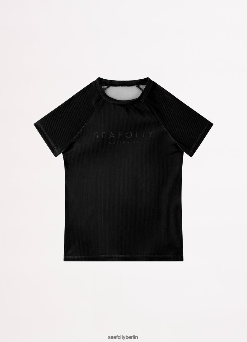 Badebekleidung Seafolly Unverzichtbares kurzärmeliges Rash-Weste für Mädchen Schwarz Kinder 6RVZTV802